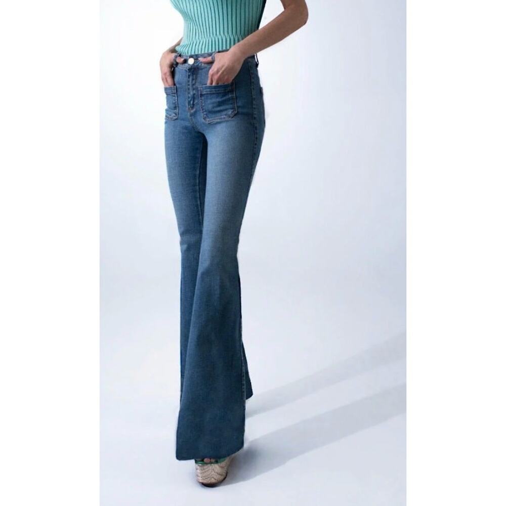 Alvin Valley Doyenne Flare Jeans High Rise Indigo luxury USA Denim 28" NEW 42R